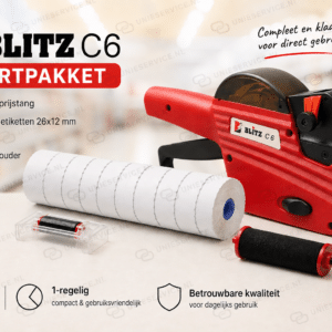 Blitz C6 prijstang startpakket met 10 rollen 26x12 mm etiketten en inktrol