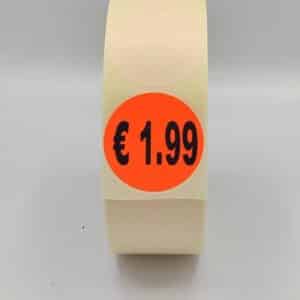 Ronde kortingssticker 35 mm met bedrukking 1,99 van Unieservice