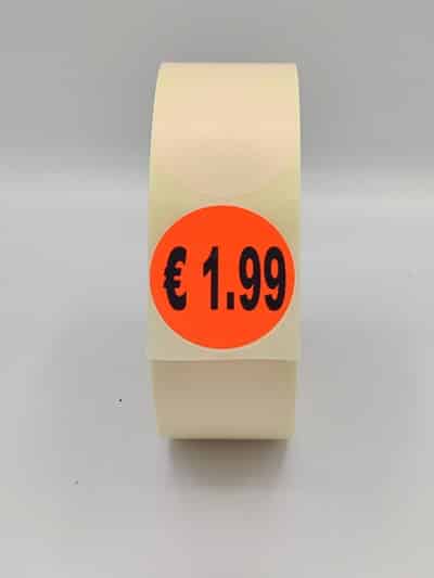 Ronde kortingssticker 35 mm met bedrukking 1,99 van Unieservice