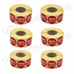 Kortingsstickers rood wit rond 35 mm